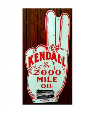1930s-STYLE-GIANT-SIZE-TWO-FINGER-KENDALL-The-200O-MILE-OIL-PORCELAIN-DIE-CUT-SIGN