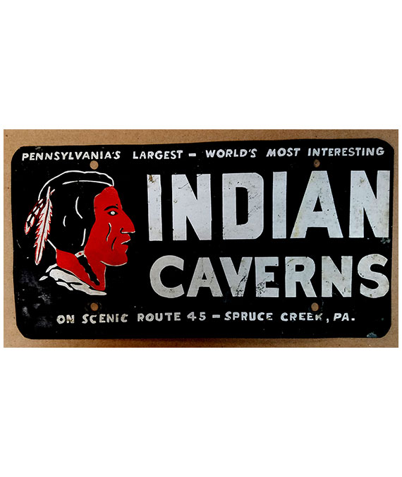 1950s-INDIAN-CAVERNS-FRONT-BUMPER-SOUVENIR-LICENSE-PLATE